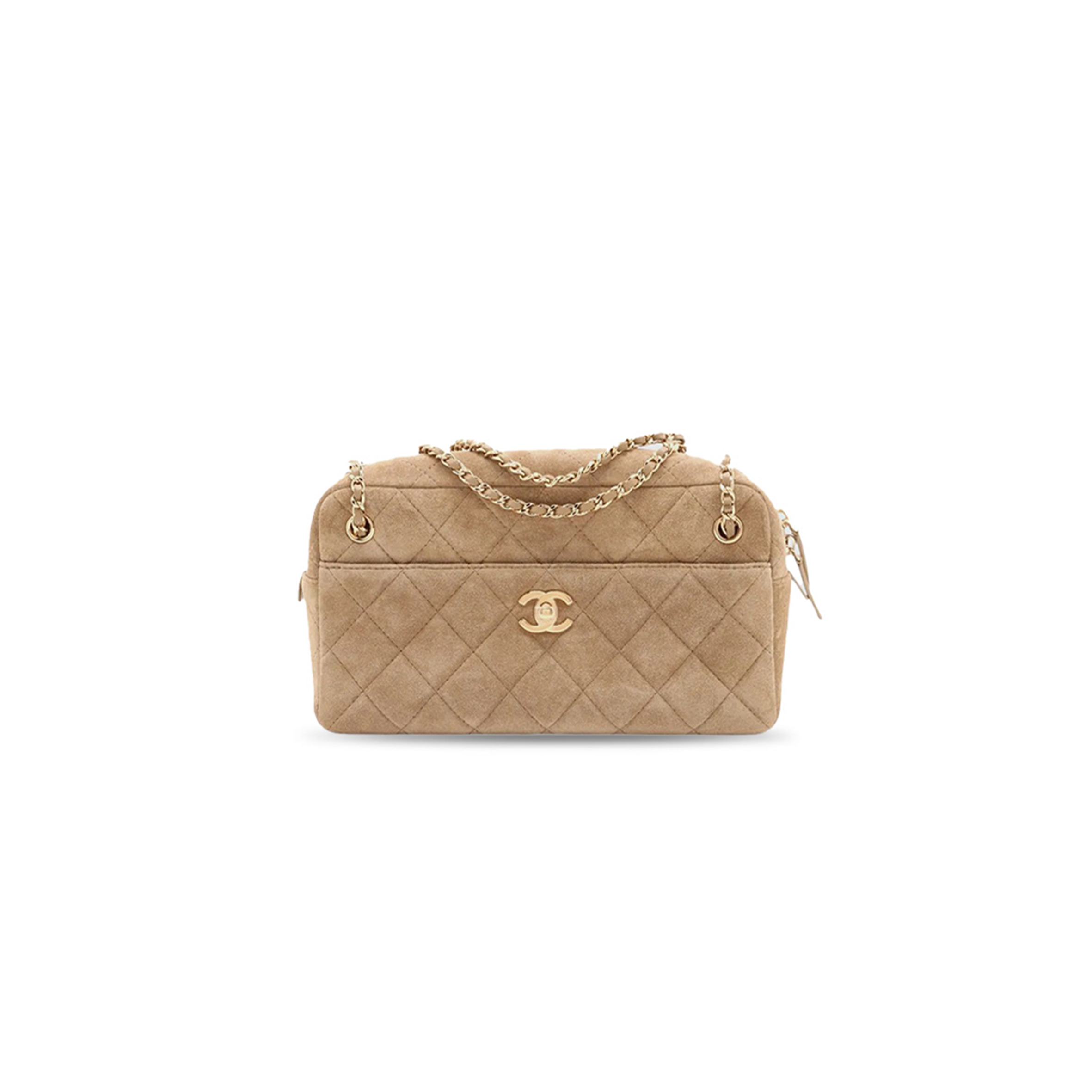 CHANEL MASTER SUEDE CALFSKIN QUILTED CAMERISSIMO CAMERA CASE DARK BEIGE AS6443 (25*13*7cm)